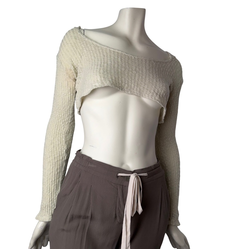 Anthropologie Audrey 3+1 Hooded Sweater Ultra Crop Cream Fairycore Grunge Sz M